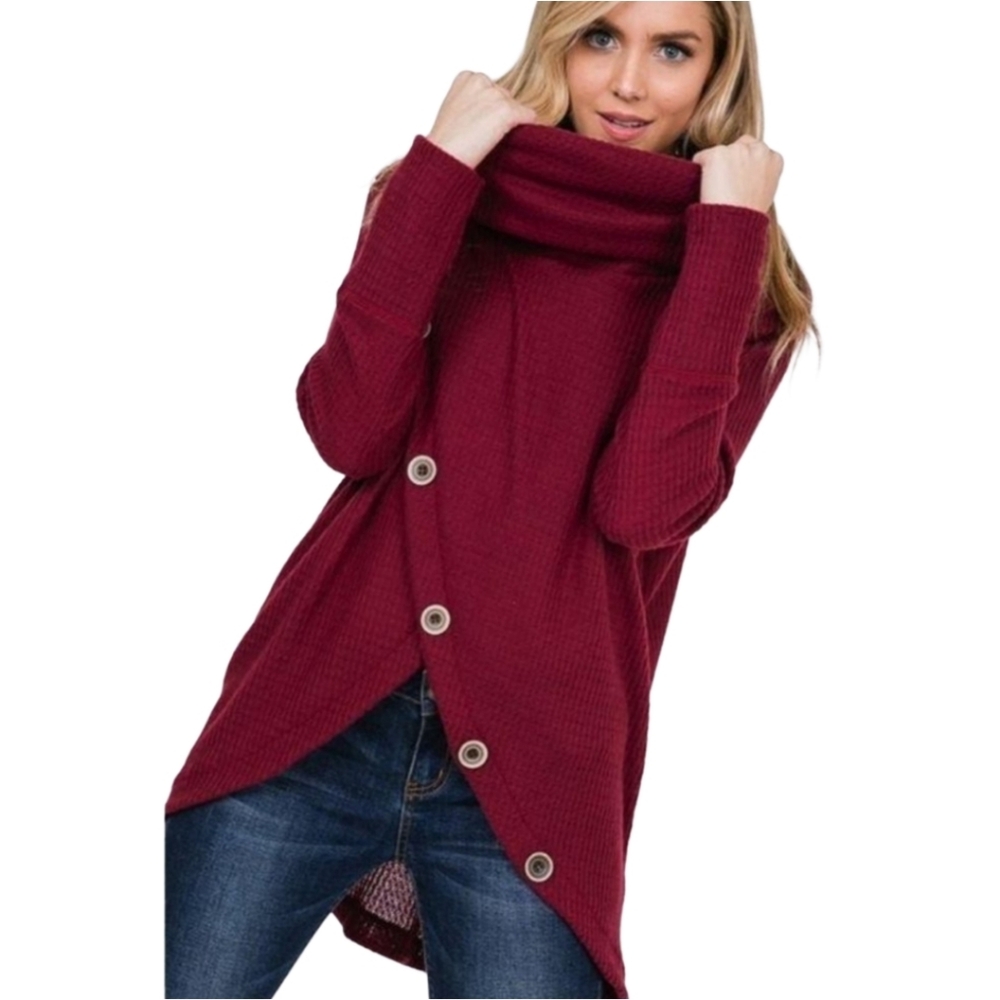 2FOR$30 - NWOT Waffle Thermal Turtleneck Top w/Button Detail, Size Small